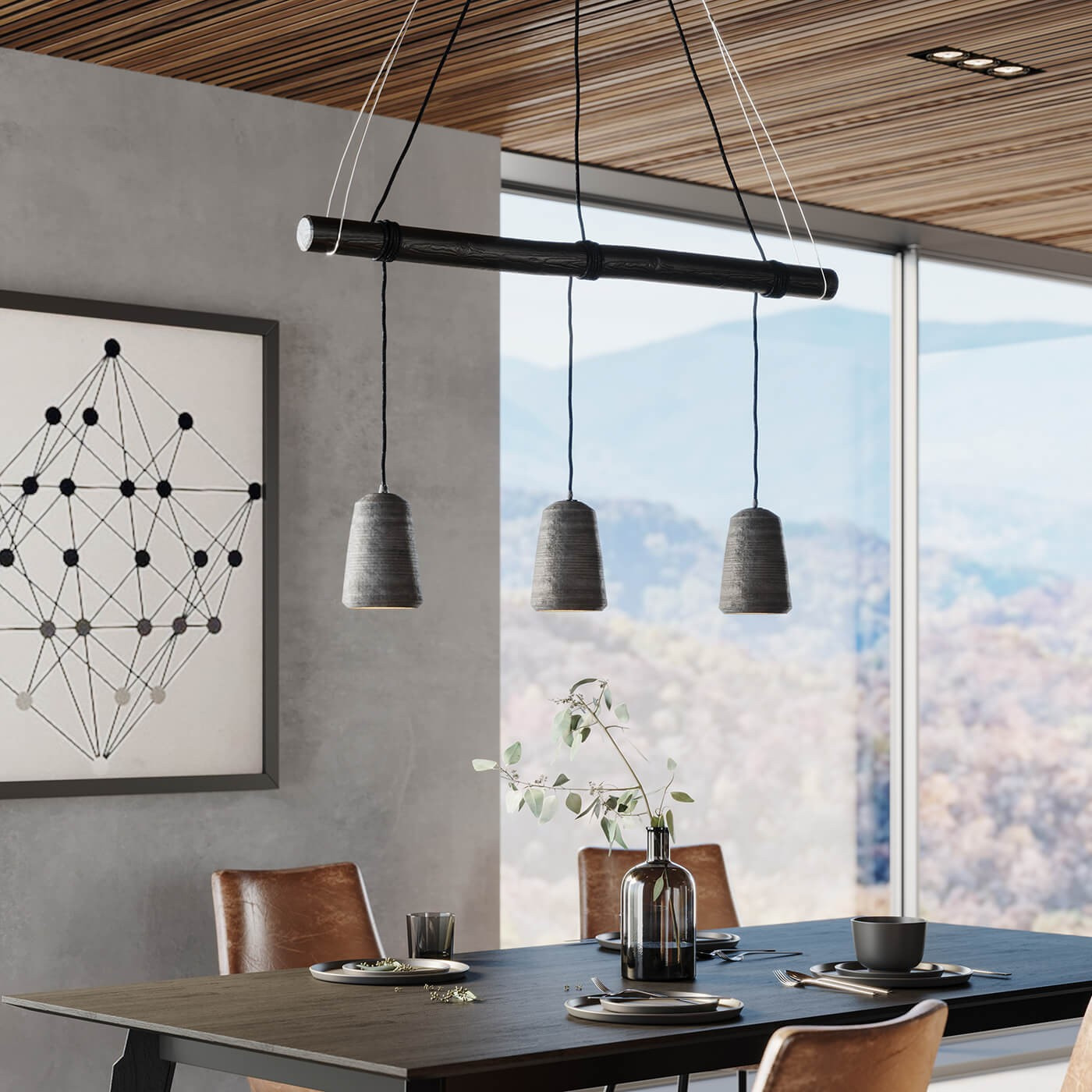 Suspension Dining Concrete 3 noire Kare Design