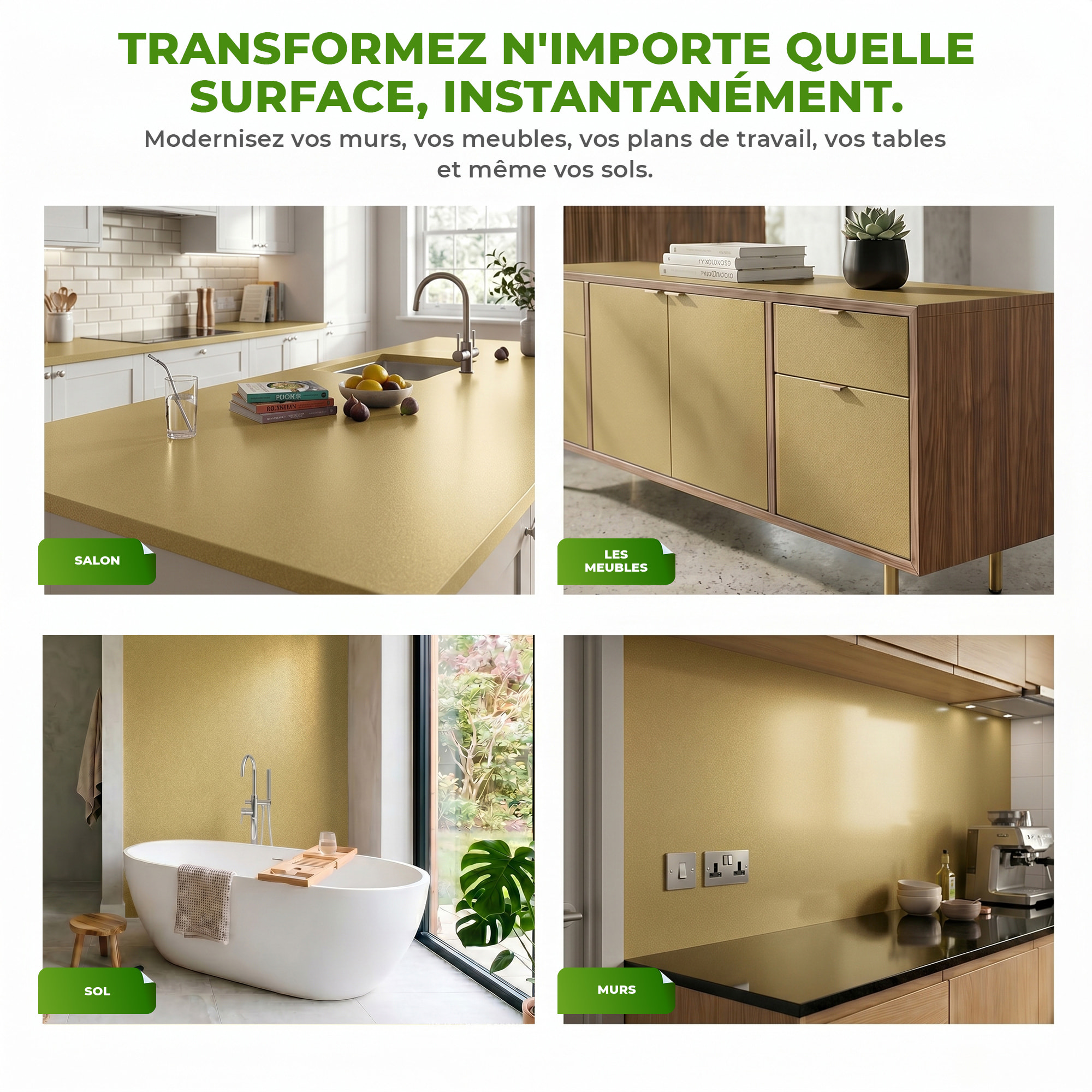 Rouleau adhésif décoratif Vinyle au Mètre - Or - Sticker Lavable Imperméable Mur Cuisine Meubles