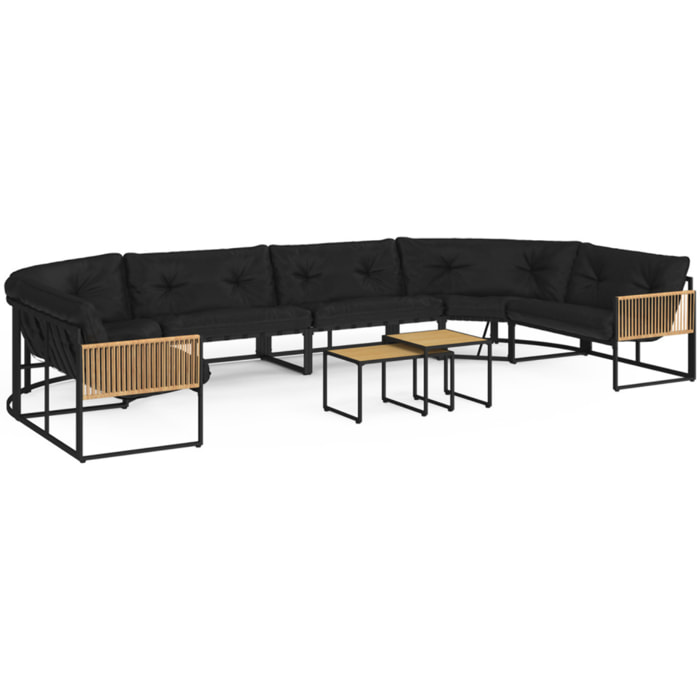 Salon de jardin d'angle Ozéa 12 places noir et cordage