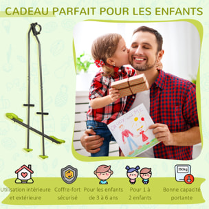 Balançoire agrès face à face enfant 3 à 6 ans - selles larges, guidon, repose-pied - gris vert
