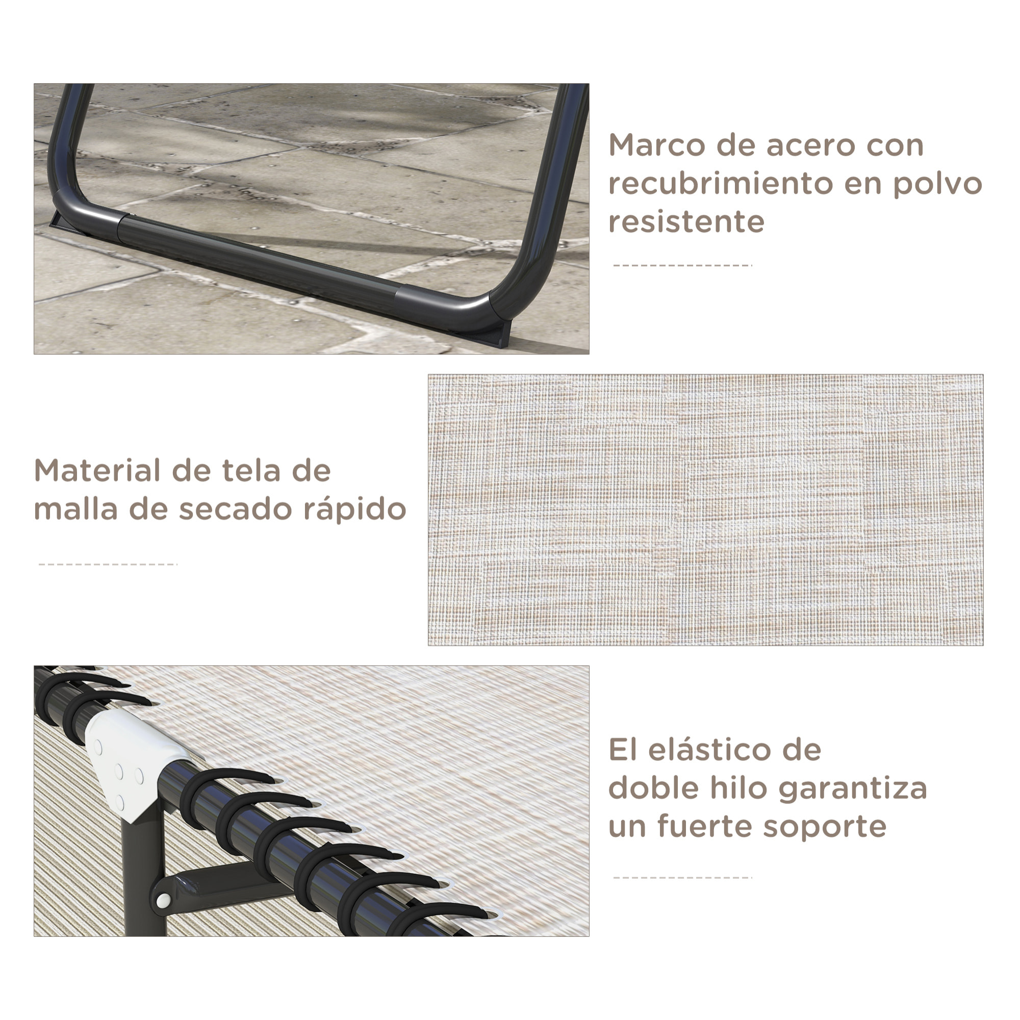 Conjunto de 2 Tumbonas Plegables Tumbonas de Jardín con Respaldo Ajustable en 4 Posiciones Carga 120 kg para Terraza Piscina Playa 197x58x30 cm Crema