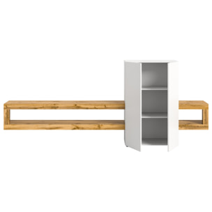 Ned - meuble tv suspendu - 2 portes et 2 étagères - bois et blanc - 270 cm - Bois / Blanc
