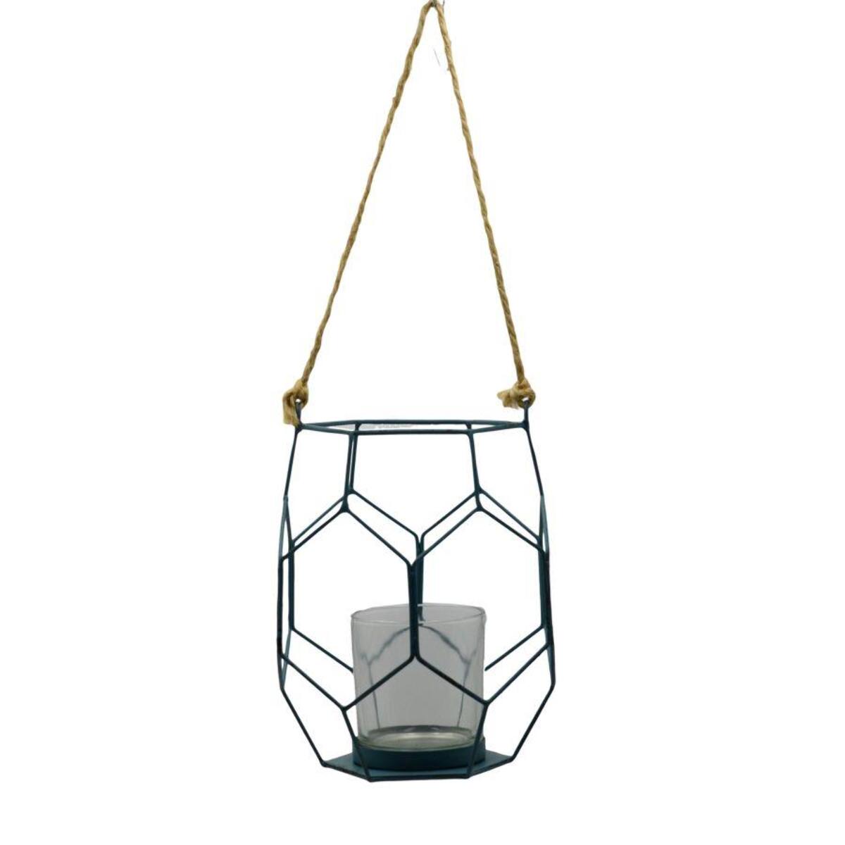 Lanterna in metallo blu cm16,5x16,5h18,5