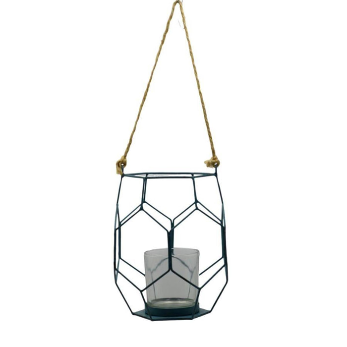 Lanterna in metallo blu cm16,5x16,5h18,5
