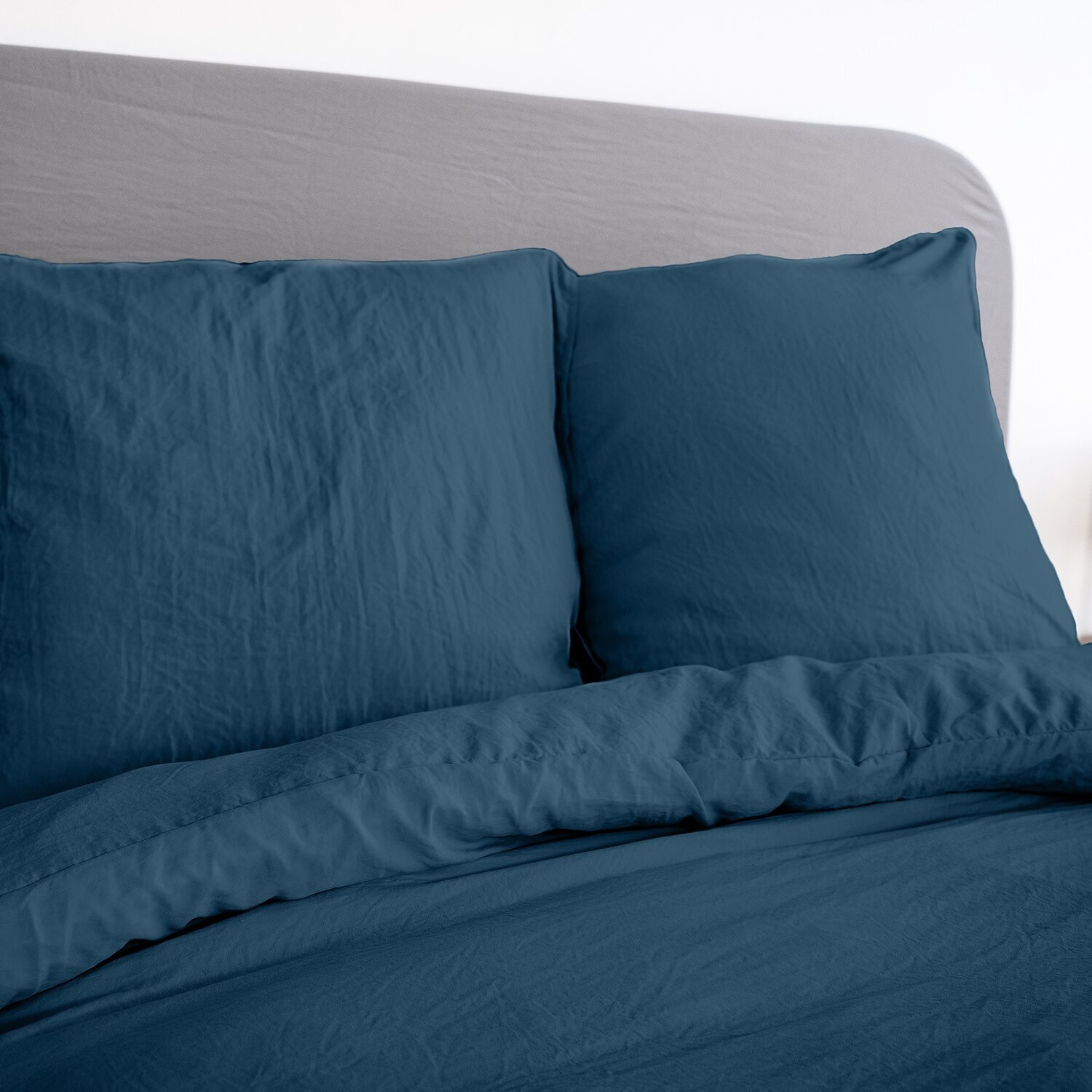 Parure housse de couette unie 100% microfibre lavée - avy - bleu nuit