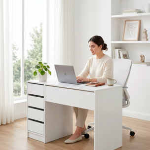 Scrivania moderna con 4 Cassetti e 1 cassettone centrale Ufficio Mobile Desk 120 x 55 x 75 cm  bianco lucido