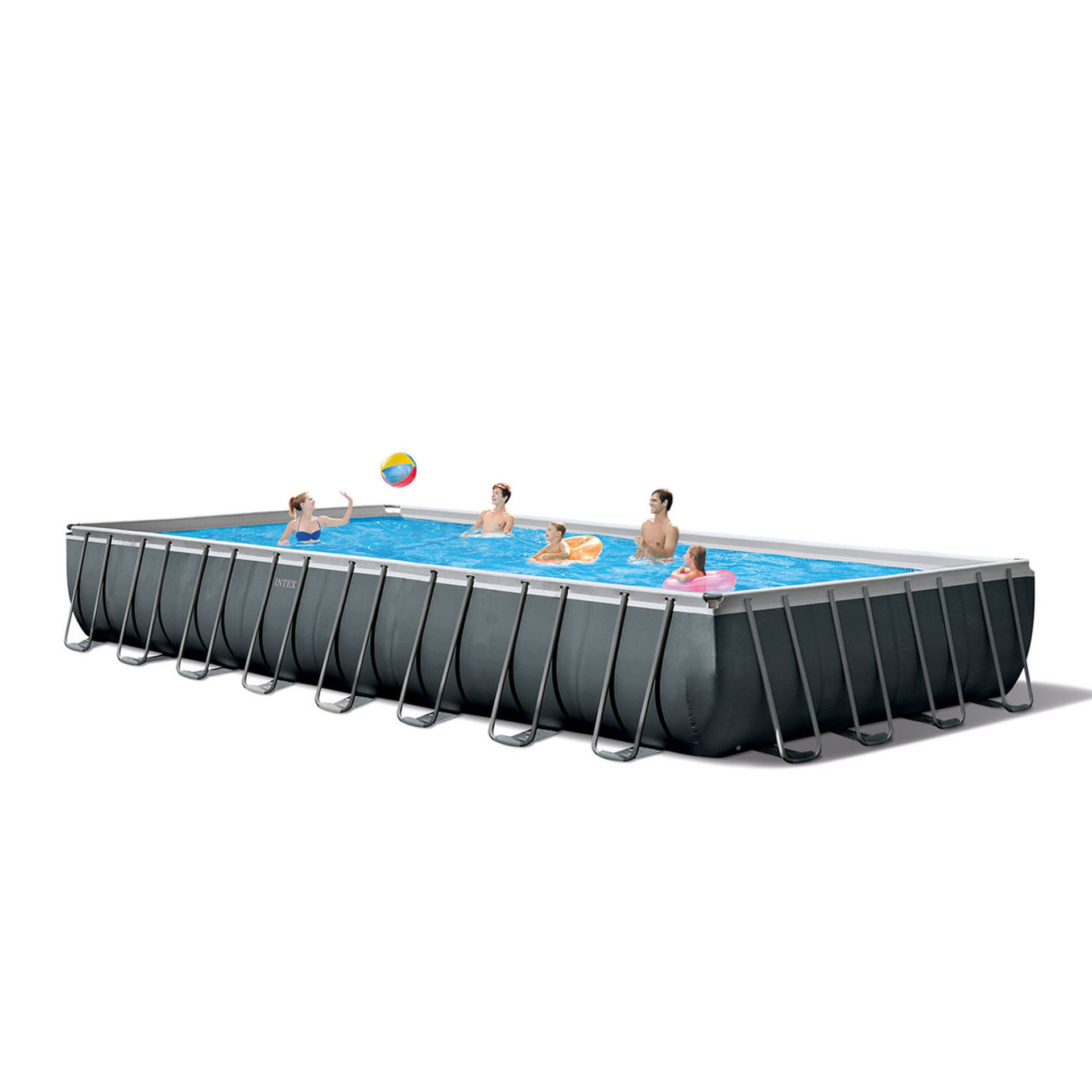 Intex Piscina Ultra XTR Frame rettangolare, Kit Deluxe e Set Volley, 975x488x132 cm