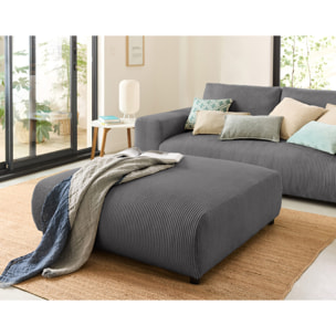 Garance - grand pouf modulable - en velours côtelé - Gris foncé