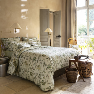 Drap plat imprimé en satin de coton bio, MAUSSANE, Vert tilleul