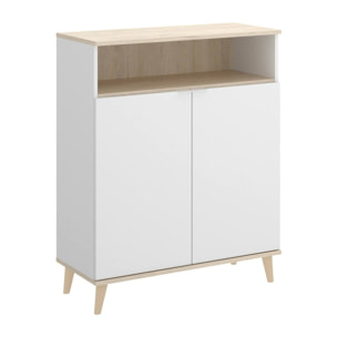 Credenza Varatella, Buffet dispensa da soggiorno, Madia da salotto moderna a 2 ante, 80x40h102 cm, Bianco e Rovere