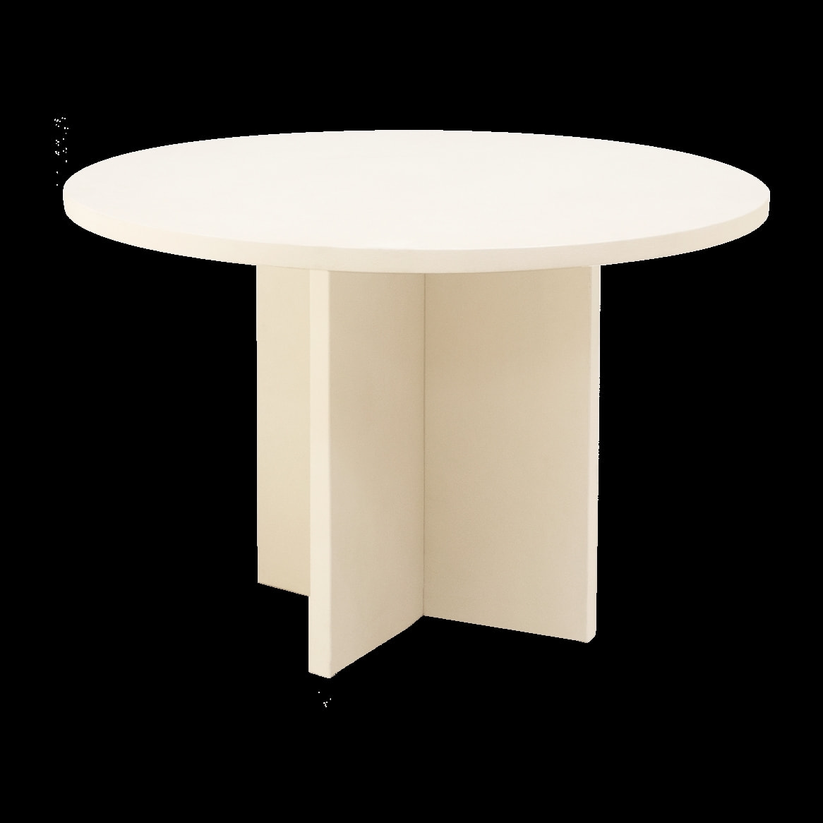 Table de salle à manger ronde en microciment de teinte blanc cassé disponible en différentes tailles
