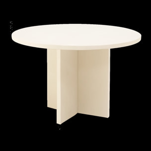 Table de salle à manger ronde en microciment de teinte blanc cassé disponible en différentes tailles