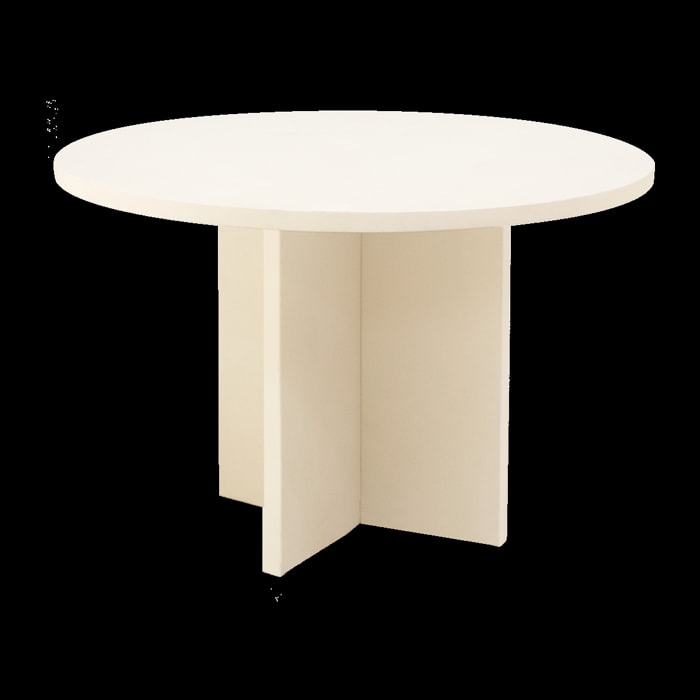 Table de salle à manger ronde en microciment de teinte blanc cassé disponible en différentes tailles