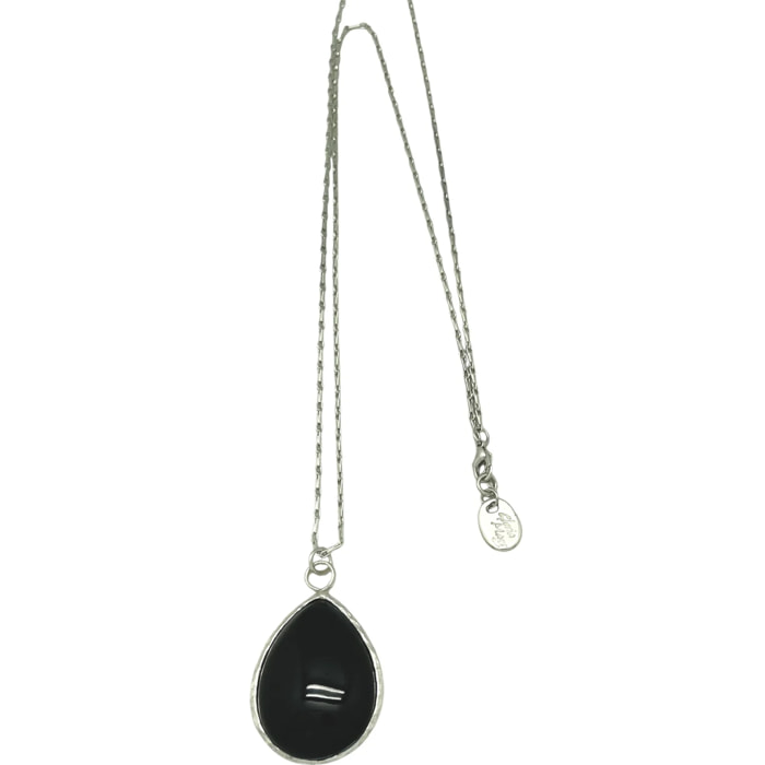 Collar largo Tears for Me en plata 10µ y cristal negro