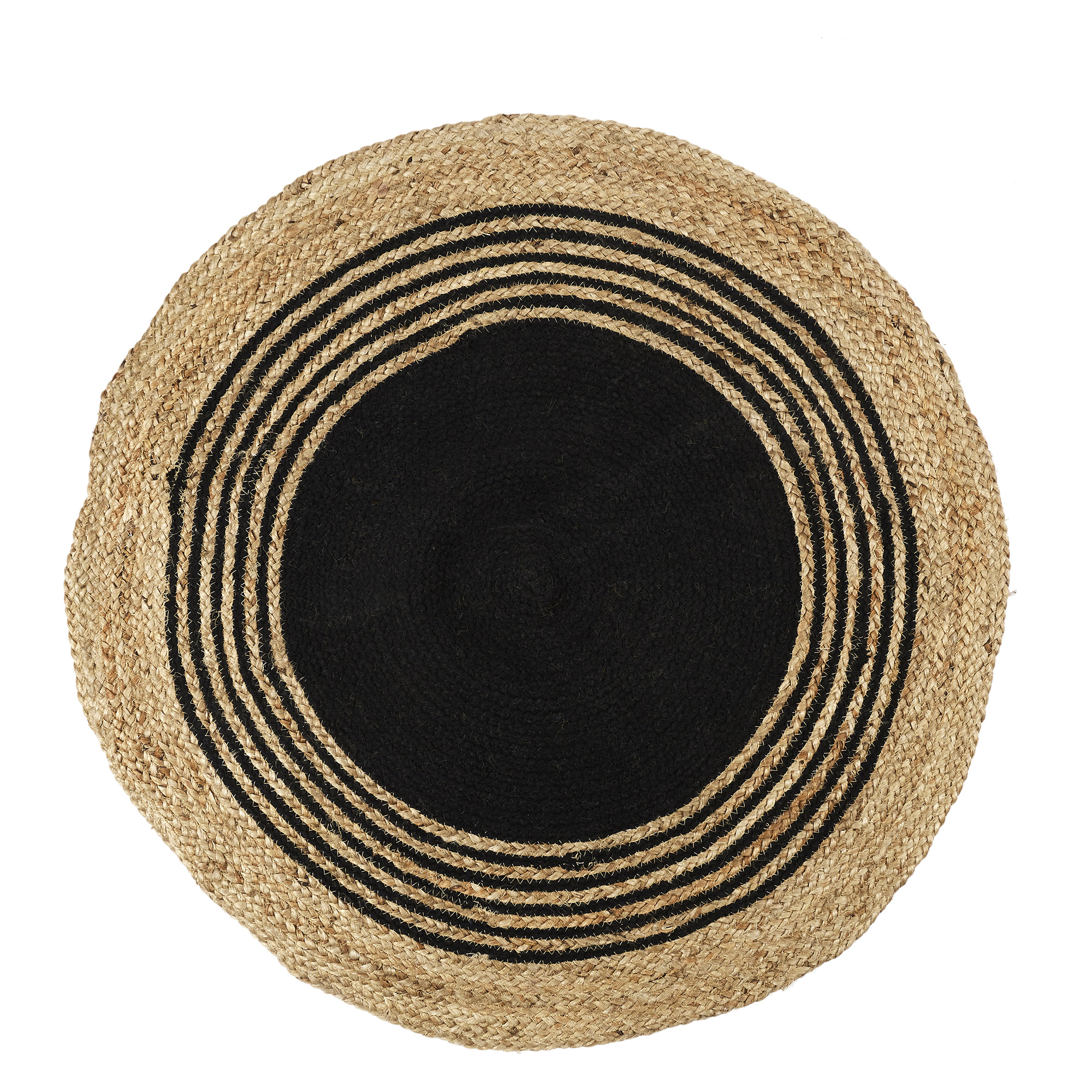 Tapis Rond Jute Coton Noir 90cm