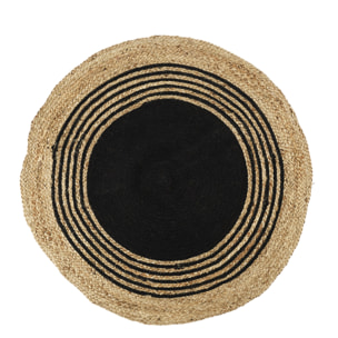 Tapis Rond Jute Coton Noir 90cm