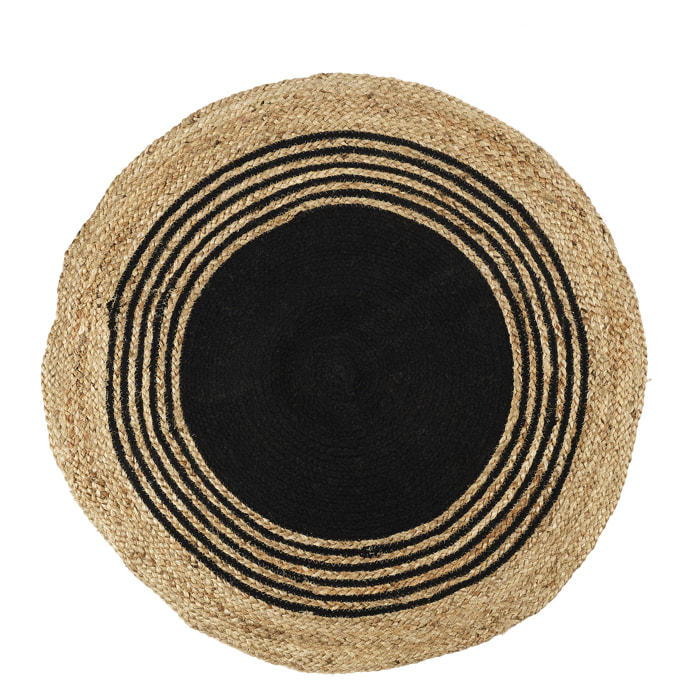 Tapis Rond Jute Coton Noir 90cm