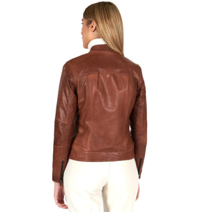 Giacca biker in pelle cuoio pull up effetto vintage