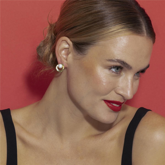 Pendientes con Perla Blanca acabado oro 18k