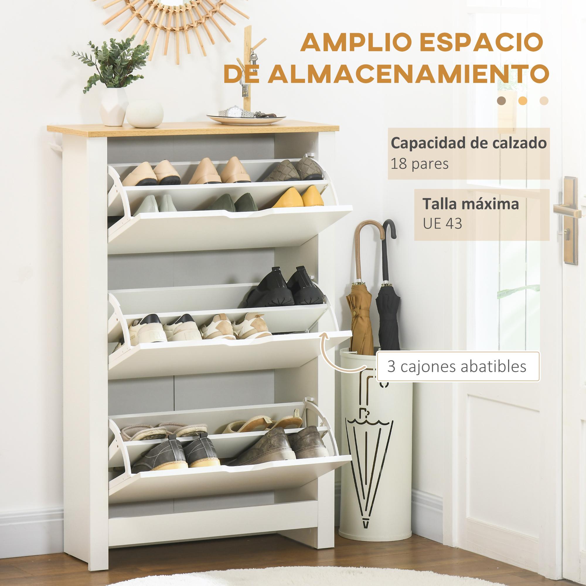 Zapatero Blanco Estrecho Armario Zapatero Alto con 3 Cajones Abatibles para 18 Pares de Zapatos y Estantes Ajustables para Pasillo Entrada 72x26x112 cm