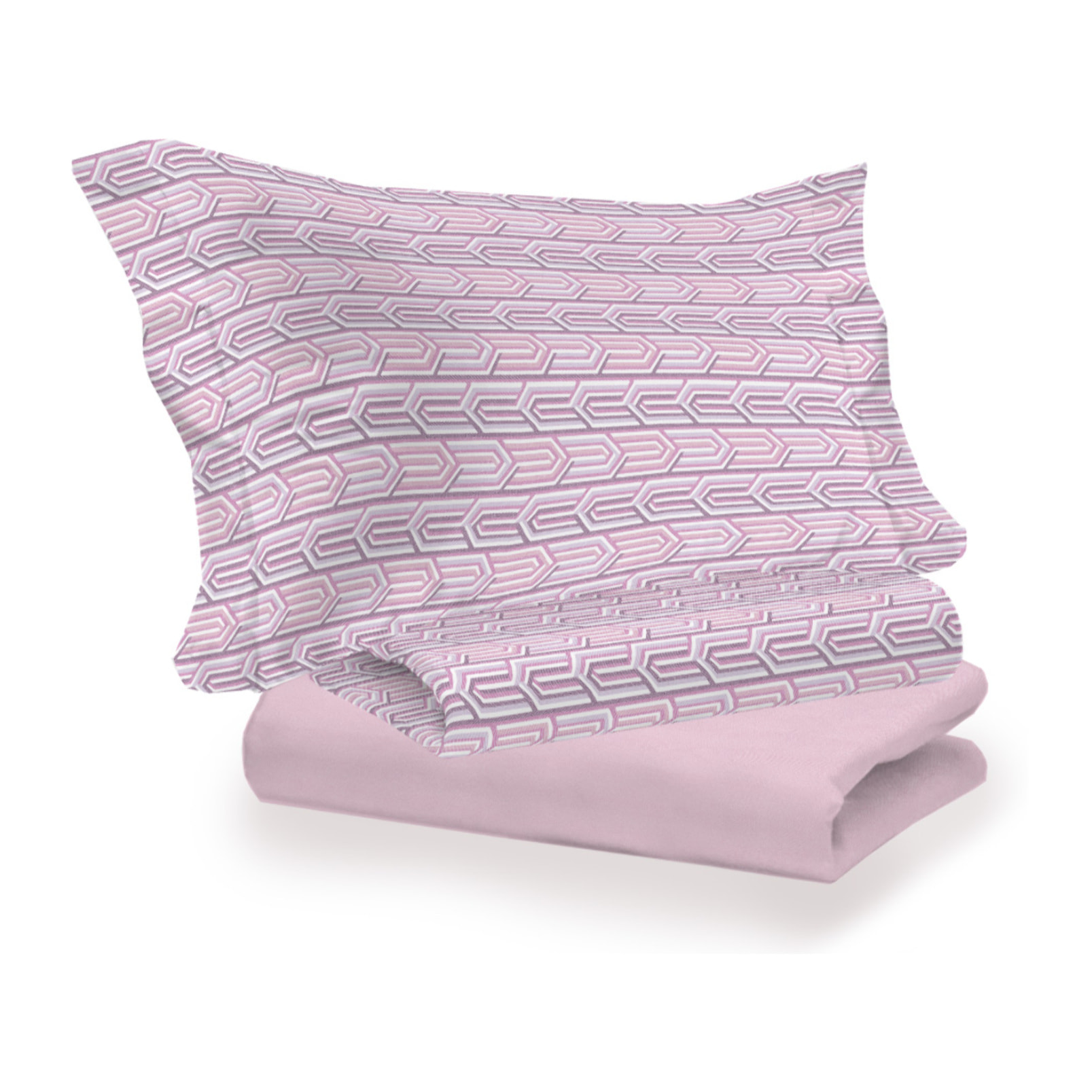 Completo Lenzuola Linea 3027 In Percalle Fantasia Geometrico Disegno Henry Rosa