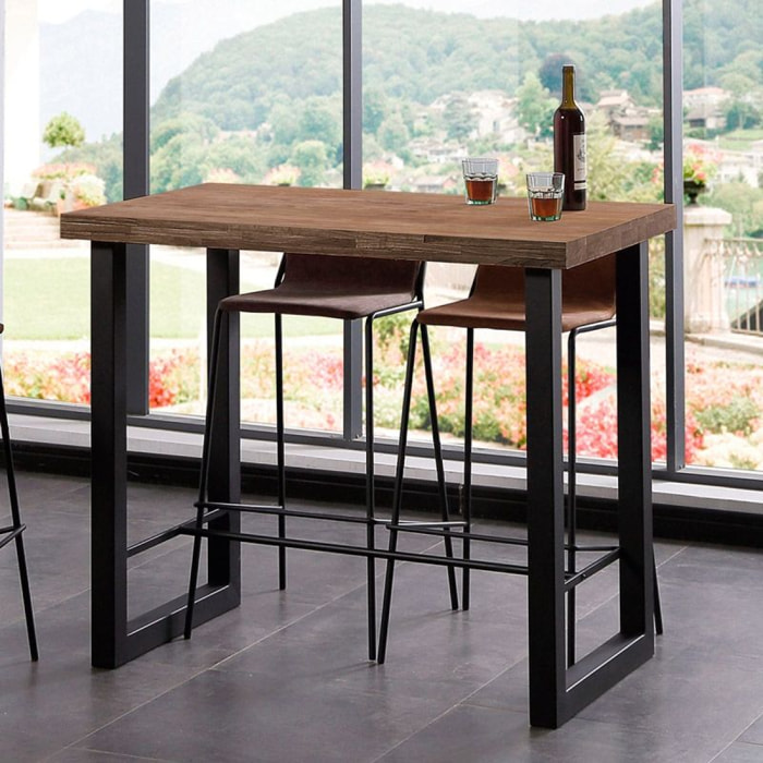 Mesa alta fija con patas metálicas en negro y roble boreal 120x100 cm Loft Roble boreal – Negro