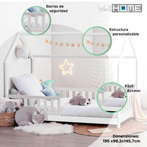 Cama infantil modelo cabaña de pino lacada en blanco 90x190cm