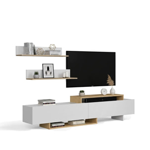 Salón Bender con mueble TV y estanterías blanco artik alpino 200 cm Blanco Artik (Blanco Mate) - Alpino