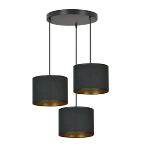 Lampada a sospensione Hilde in acciaio e velluto nero e oro
