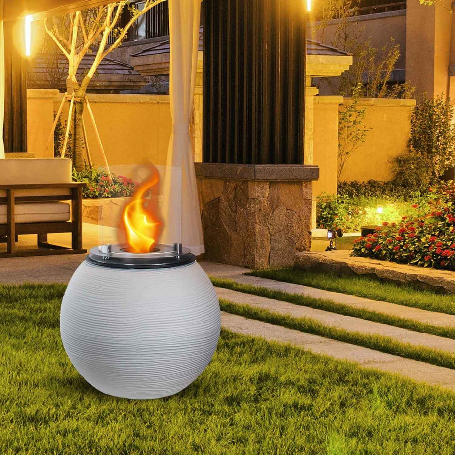 Botticelli - Camino a bioetanolo da terra, braciere da giardino Ø 40xH54 cm, colore bianco