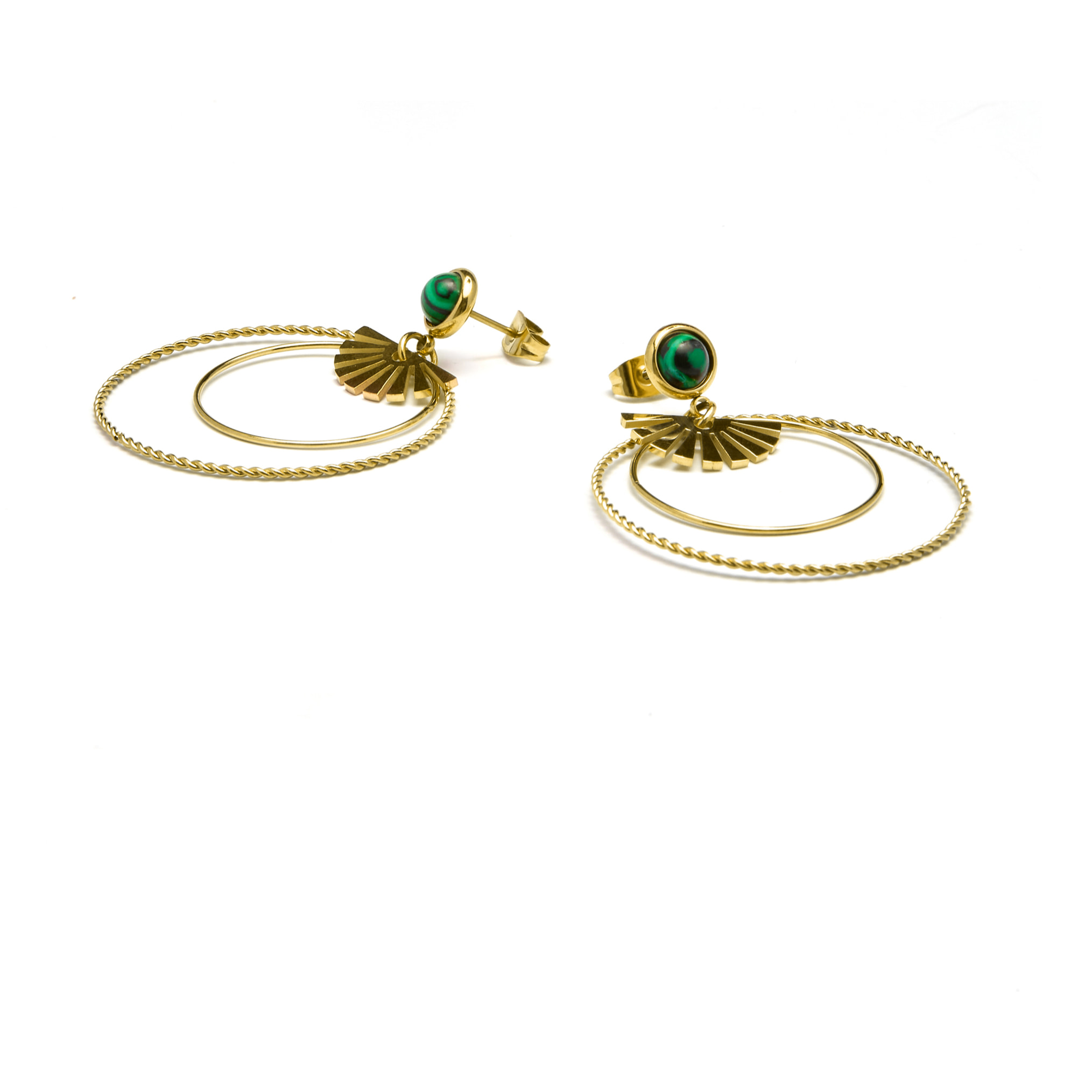 Pendientes de Malaquita acabados en oro amarillo de 18K- Mobu