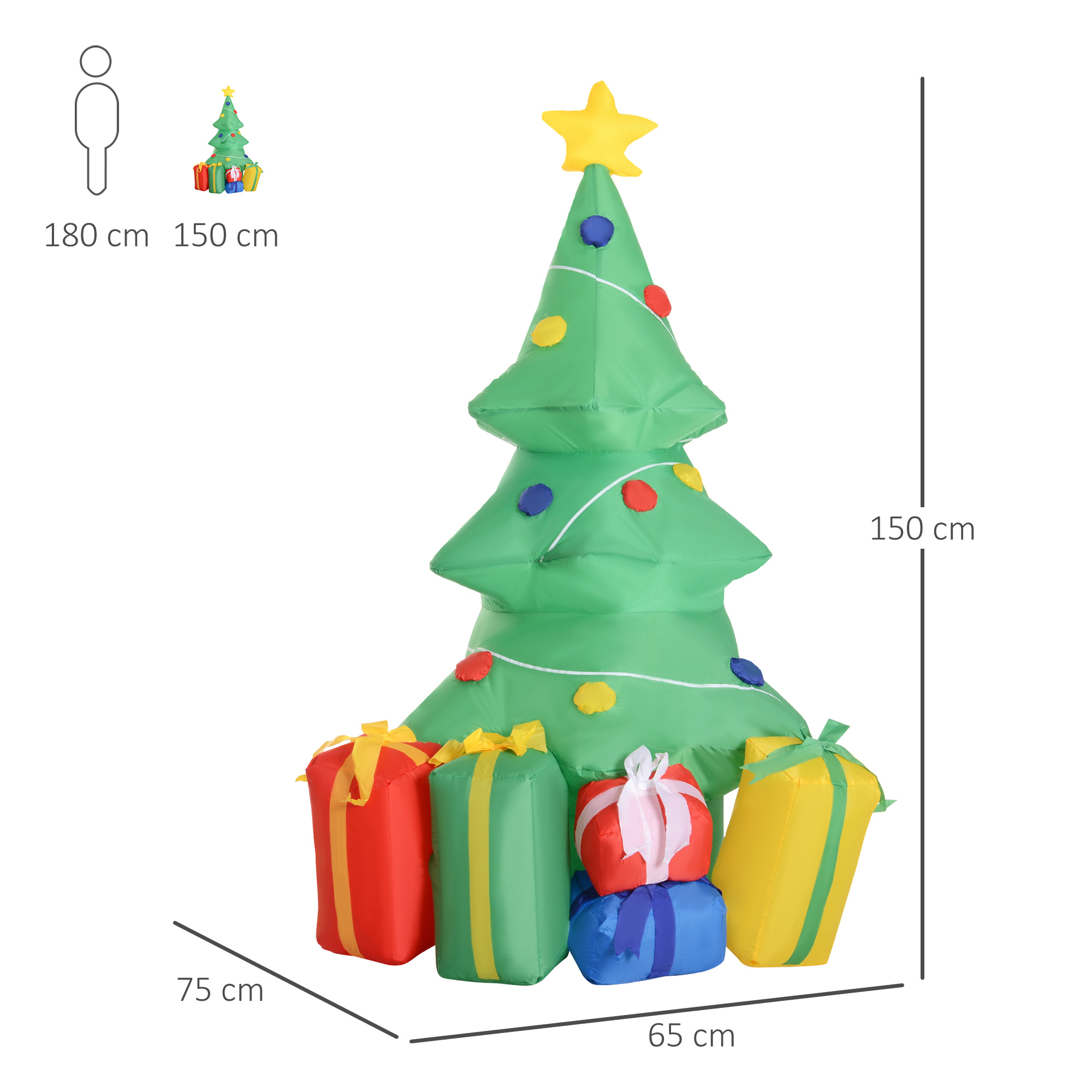 árbol de Navidad Inflable Iluminación LED 65x75x150cm Verde