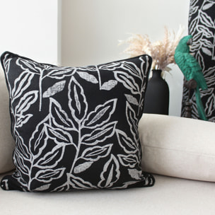 Coussin déhoussable en coton recyclé Chambray - Noir