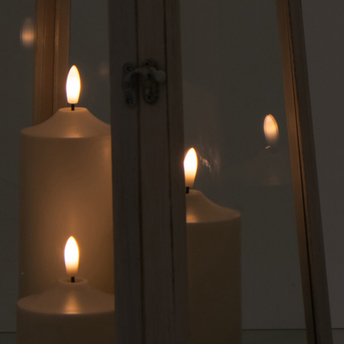 J-Line Lanterne + Bougie - verre - blanc - large - lumières LED