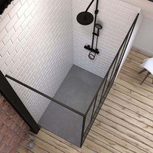 Pack Paroi de douche 90x200 cm noir mat + RECEVEUR DE DOUCHE A POSER EN RESINE SMC