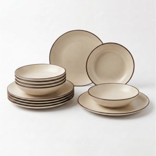 Set 12 Piatti in Ceramica, lavabile in lavastoviglie e adatto a microonde, Intrecci