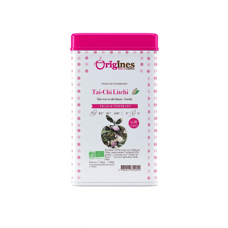 Tai-Chi Litchi - Thé blanc Bio litchi - Boîte Métal 80g