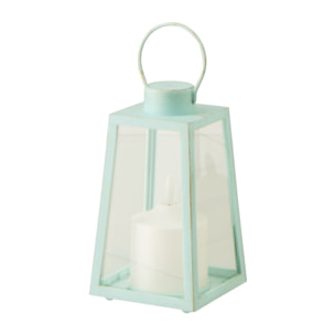 J-Line Lanterne + Bougie - verre - turquoise - small - 2 pièces - lumières LED