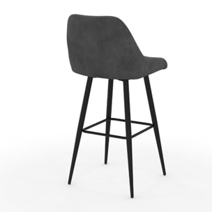 Tabourets de bar Olivia velours gris foncé pieds métal - lot de 4
