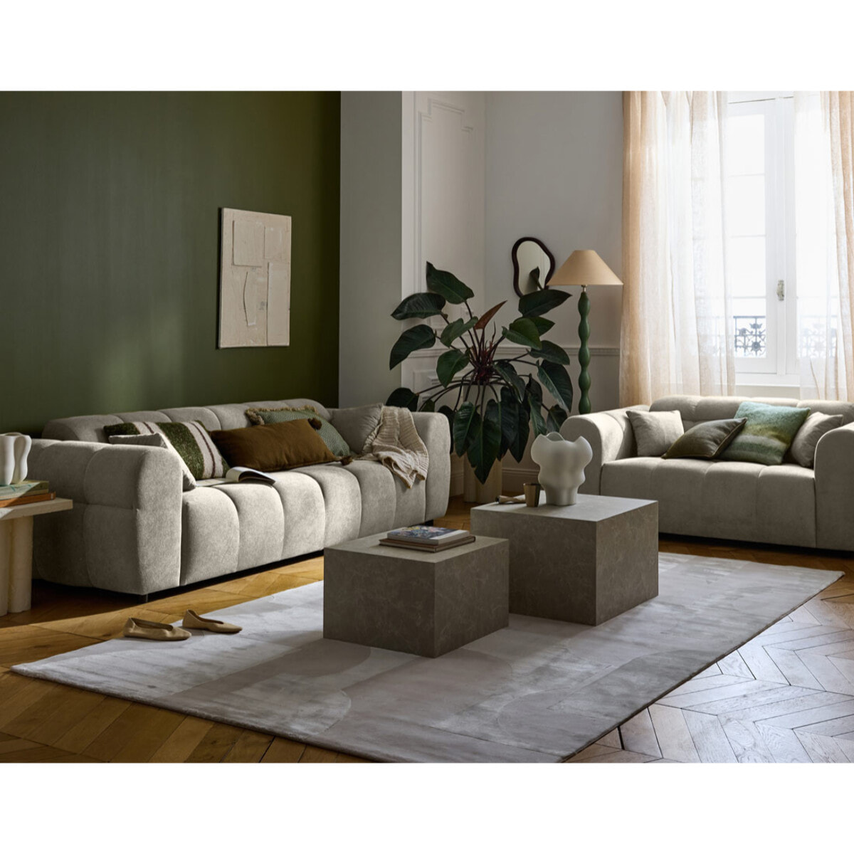 Ray - canapé droit 3 places en tissu texturé - Gris