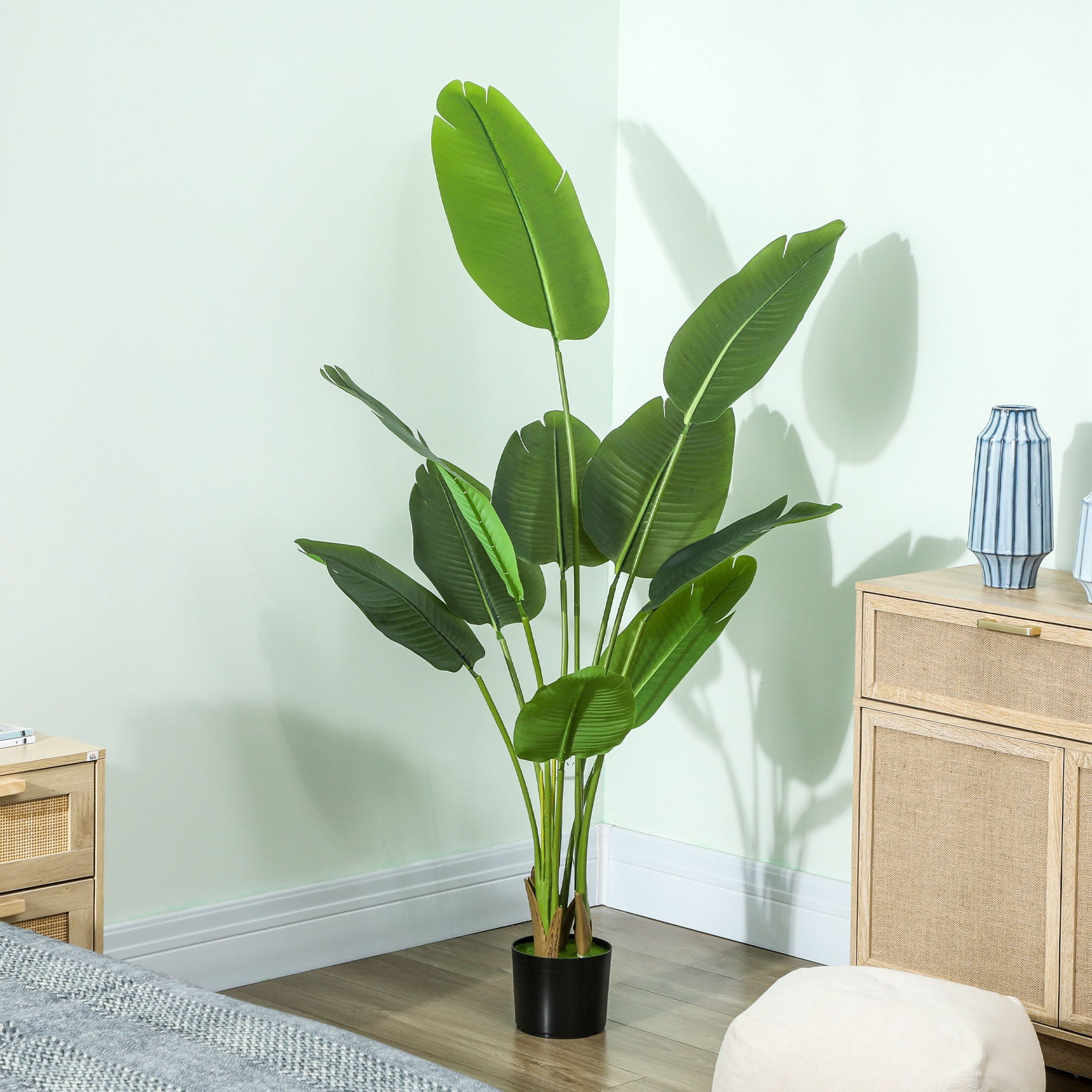 Planta Artificial Decorativa 160 cm Bananera Artificial con Maceta y Hojas para Interior Hogar Salón Oficina Verde