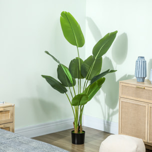 Planta Artificial Decorativa 160 cm Bananera Artificial con Maceta y Hojas para Interior Hogar Salón Oficina Verde