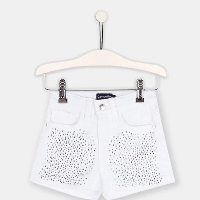 Shorts vaqueros blancos con strass para niñas