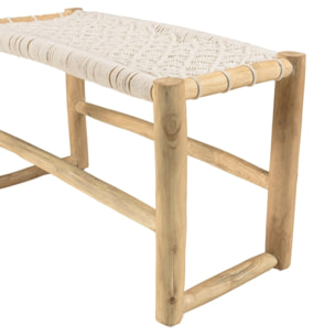 WILL - Banc en branches de teck naturel assise en macramé blanc
