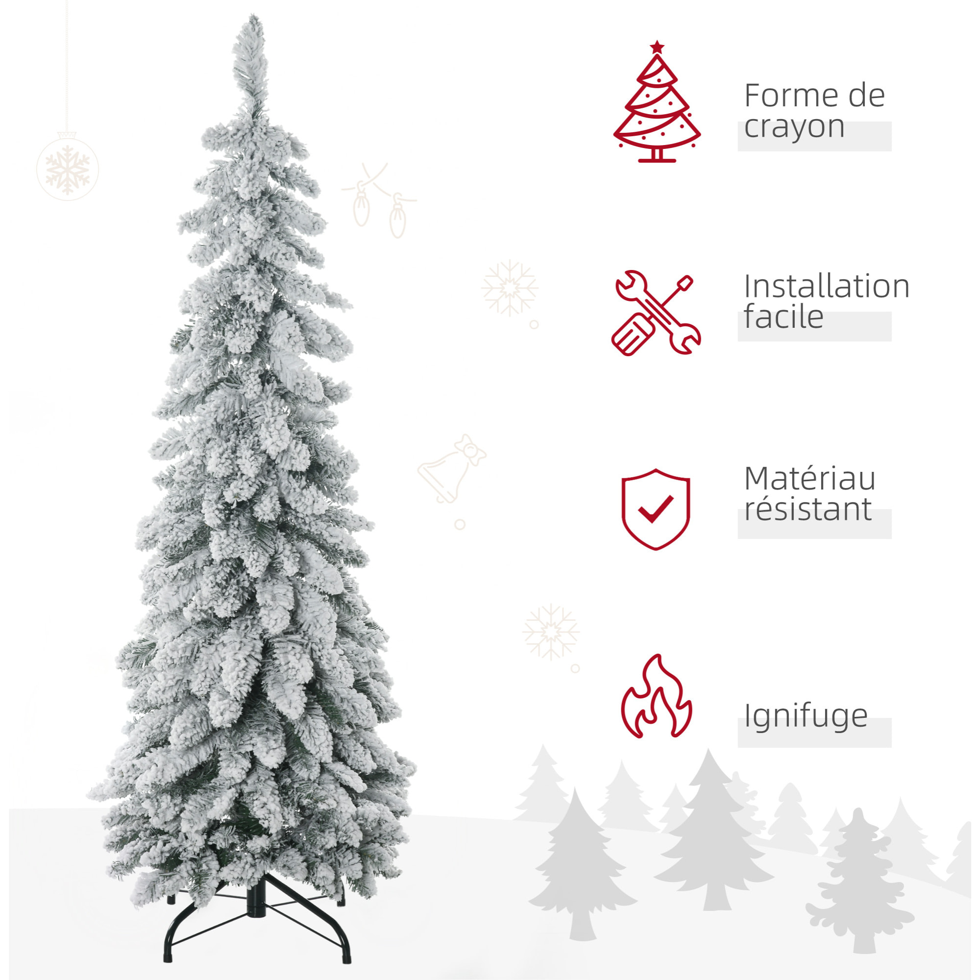 Arbre de Noël artificiel sapin de Noël avec support en acier 253 branches enneigées socle pliable hauteur 135 cm vert