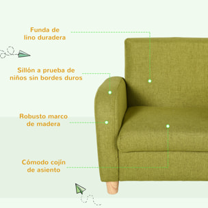 Sillón Infantil Mini Sofá para Niños de +3 Años con Asiento Acolchado Reposabrazos y Estructura de Madera Carga Máx. de 65 kg 49x45x44 cm Verde