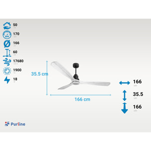Ventilateur de plafond Réversible  Thermostat Dimmable Wifi Moteur à courant continu Toits en pente Télécommande Lumière à trois tons Hypersilence Mémoire