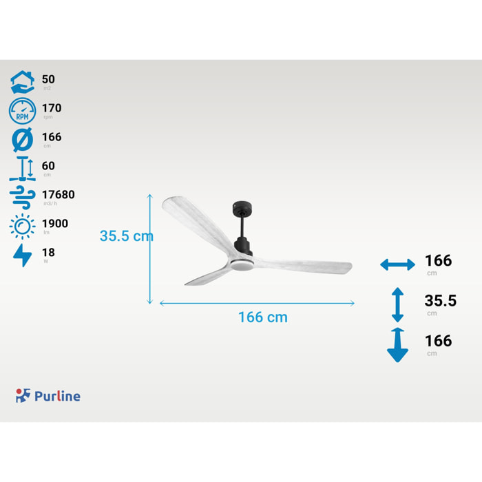 Ventilateur de plafond Réversible  Thermostat Dimmable Wifi Moteur à courant continu Toits en pente Télécommande Lumière à trois tons Hypersilence Mémoire