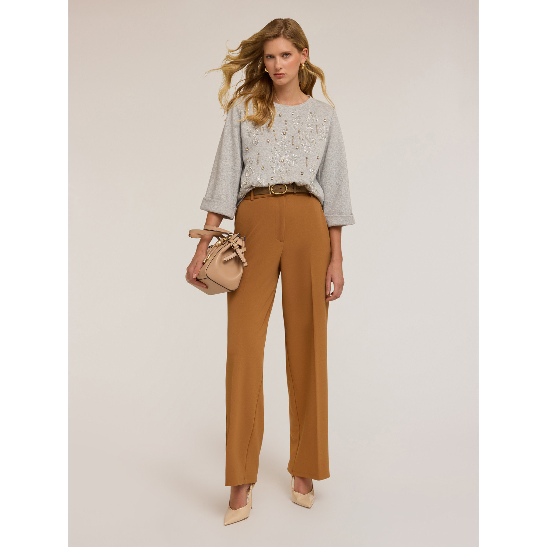 Motivi - Pantalones con pespuntes - Marrón