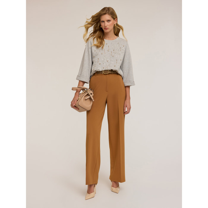 Motivi - Pantalones con pespuntes - Marrón